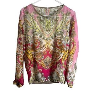 Max Volmary Diamond and Pearl Line Paisley Silk Blouse